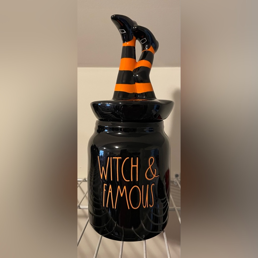 Rae Dunn Witch & Famous Ceramic Canister  Candy Cookie Jar Witch Legs Lid Topper